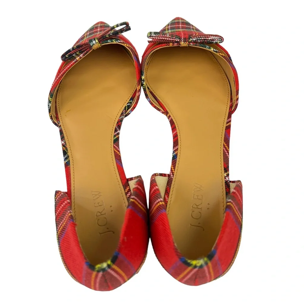 Plaid Pointed Toe D'Orsay Flats - Red Tartan